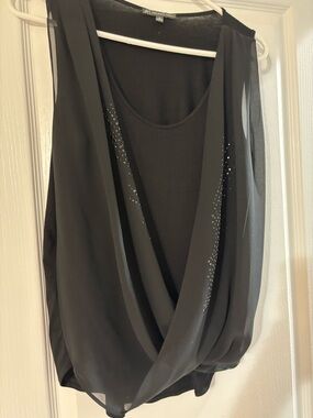 Black Sleeveless tank top with Draped  Chiffon overlay - Women .. size Medium